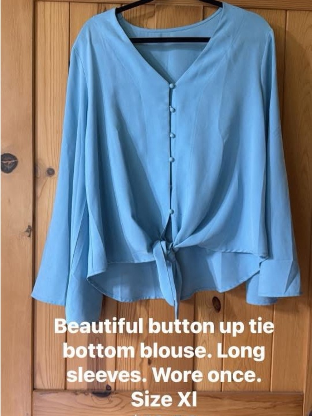 Light Blue Button-Up Tie Front Blouse - Women